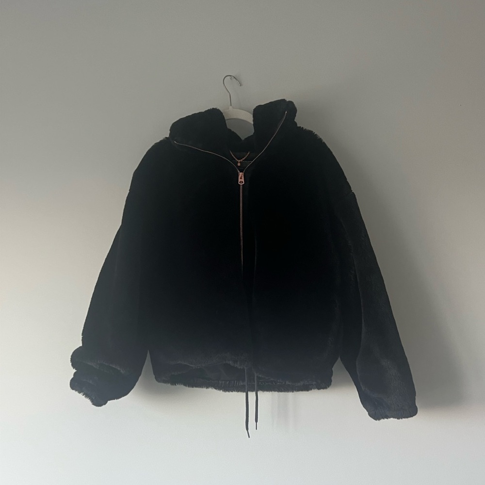 Black Faux Fur Zip Up Jacket